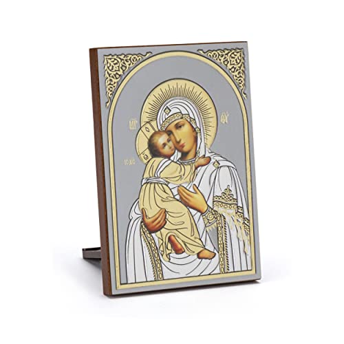 NKlaus Ikone Gottesmutter Von Wladimir Holz 6x8,5cm christlich Kunstdruck mit Goldprägung 11082 von NKlaus