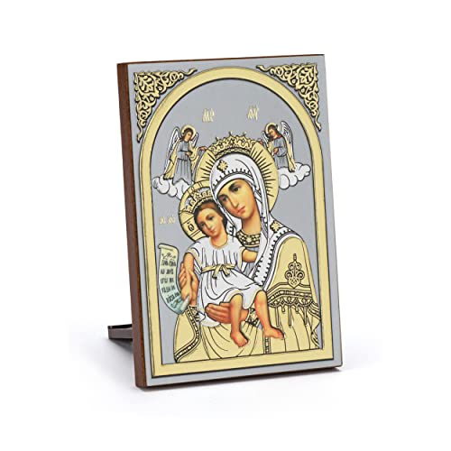 NKlaus Ikone Gottesmutter Würdig Ist Holz 6x8,5cm christlich Kunstdruck mit Goldprägung 11078 von NKlaus