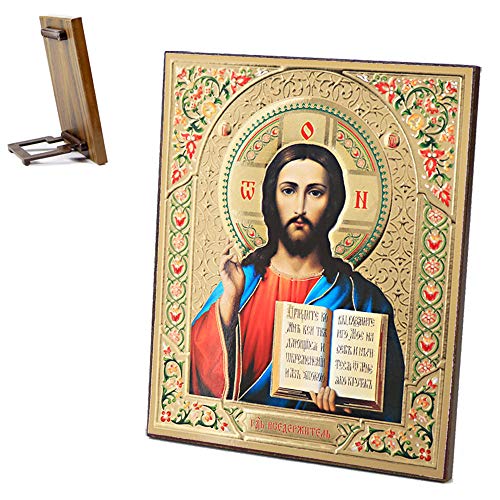NKlaus Ikone Jesus Christus Holz 15x18cm Pantokrator Christi Ikonographie Orthodoxes Leitbild Kunstdruck 39117 von NKlaus