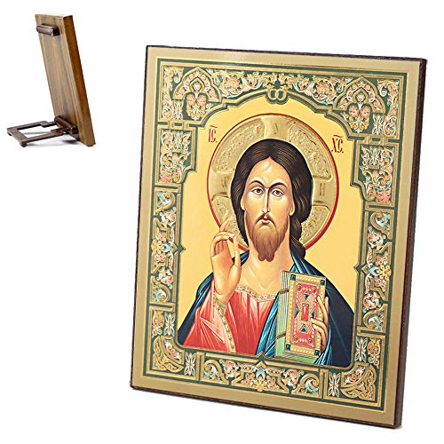 NKlaus Ikone Jesus Christus Holz 15x18cm Pantokrator Christi Ikonographie Orthodoxes Leitbild Kunstdruck 39131 von NKlaus