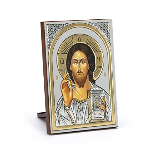 NKlaus Ikone Jesus Christus Holz 6x8,5cm christlich Kunstdruck mit Goldprägung 11085 von NKlaus