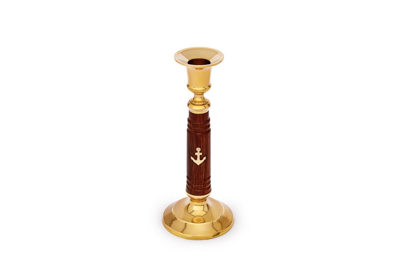 NKlaus Kerzenhalter Maritim Kerzenständer aus Holz und Messing gold 17,5cm hoch Vintage Ke (Kerzenhalter) von NKlaus