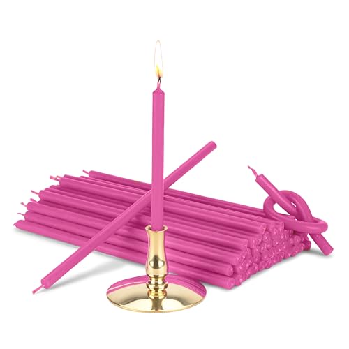 NKlaus - Kerzenhalter mit Stabkerzen rosa Tropf- Rußfrei dünn L 16cm Paraffinwachs 40011 von NKlaus