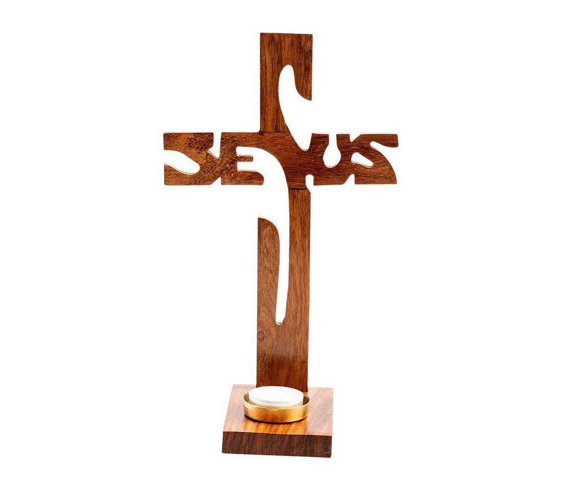 NKlaus Kerzenständer Standkreuz Jesus Höhe 29cm Stehkreuz aus Holz Lack von NKlaus