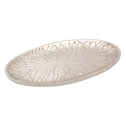 NKlaus Kerzenteller oval 13x6cm Messing vernickelt Teller mit Muster Untertasse matt Baum-Design 10599 von NKlaus