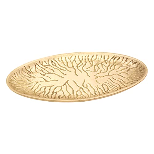 NKlaus Kerzenteller oval 17x7cm aus Messung Gold matt massiv Gold Dekoteller mit Muster Tablett mit Baum-Design 10509 von NKlaus