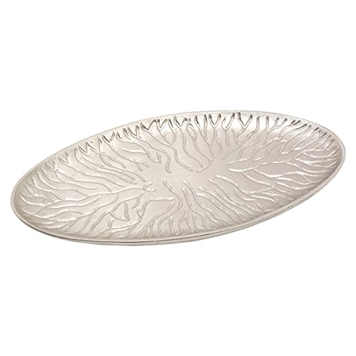 NKlaus Kerzenteller oval 18x9cm Messing vernickelt Teller mit Muster Untertasse matt Baum-Design 10600 von NKlaus