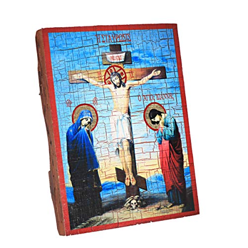 NKlaus Kreuzigung Christi, Christliche massiv Holz Ikone 16x12,5cm handgefertigt 37034 von NKlaus