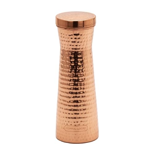 NKlaus Luxury Karaffe Hammered 1200 ml - reines Kupfer (100%) Handgefertigte Kupferkaraffe im Hammerschlag-Design, Ayurvedische Trinkkanne 16156 von NKlaus