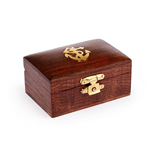 NKlaus Maritim Aufbewahrungsbox aus Holz und Messing gold 7,5x5x3,7cm Aufbewarung für Schmuck Souvenirs 11622 von NKlaus