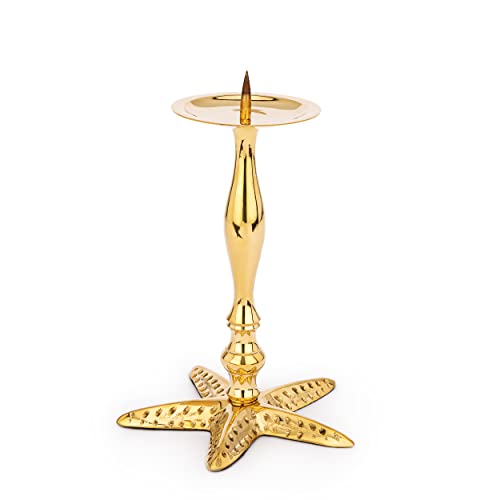 NKlaus Maritim Kerzenständer Seestern aus Messing Gold 23cm hoch Moderne Kerzenhalter 11648 von NKlaus