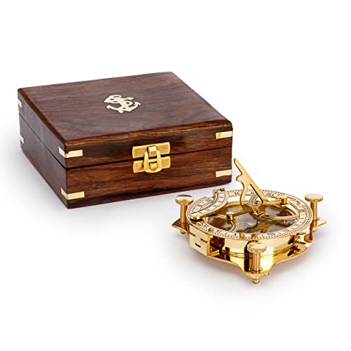 NKlaus Maritim Sonnenuhr-Kompass 11 cm in der Holzbox aus Messing Richtungsanzeiger 11684 von NKlaus
