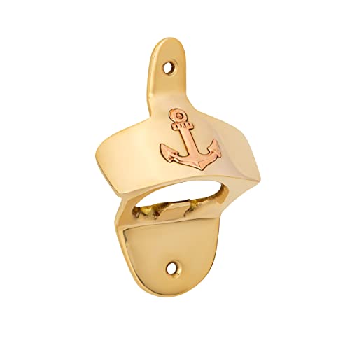 NKlaus Maritimer Flaschenöffner Wandmontage Messing massiv gold Wandflaschenöffner 11555 von NKlaus