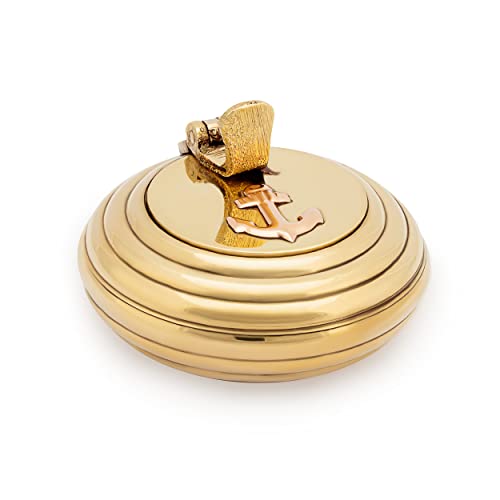 NKlaus Maritimer Messing-Klappascher: Rundes, gerilltes Design mit massivem goldenem Anker-Motiv 5 cm Durchmesser und klappbar 11504 von NKlaus
