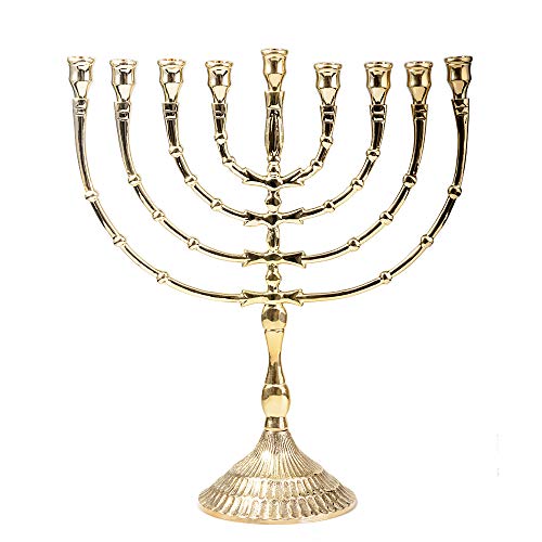 NKlaus Menorah 32cm hoch Hanukkah für Kerzen bis Ø 1,2cm Kerzenleuchter groß Gold 9er Kerzenständer Messing Gold 2802 von NKlaus