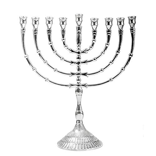 NKlaus Menorah 32cm hoch Hanukkah für Kerzen bis Ø 1,2cm Kerzenleuchter groß Silber 9er Kerzenständer Messing vernickelt 2801 von NKlaus