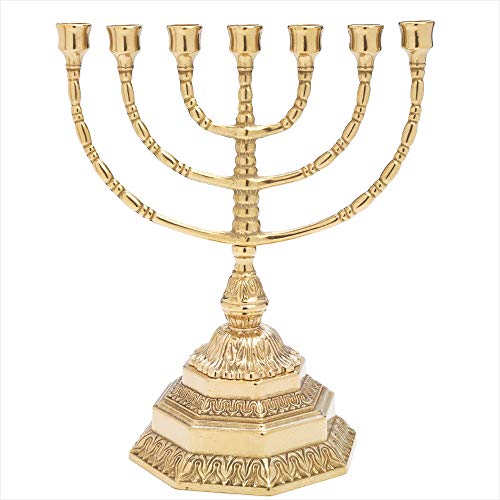 NKlaus Menorah 35cm hoch 7er für Kerzen bis Ø 2cm Kerzenleuchter groß Kerzenständer Messing goldfarbig glänzend 2881 von NKlaus