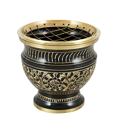 NKlaus Incense Burner Patterned Black - Gold Brass with Grid 9cm Incense Burner Incense Burner Incense on Sand 4011 von NKlaus