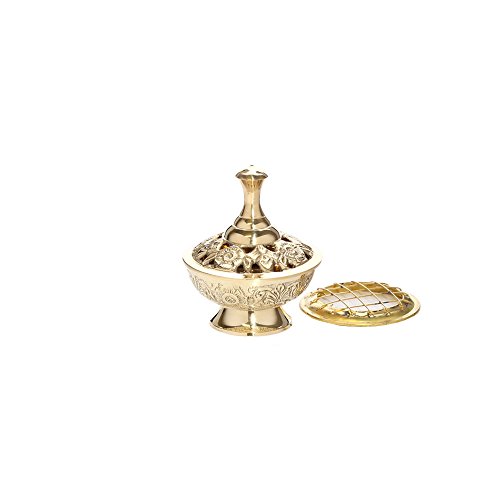 NKlaus Räucherschälchen Gold Handarbeit Messing Räuchergefäß mit Gitter für Weihrauch Räucherwerk Gold Deko klein 1532 von NKlaus