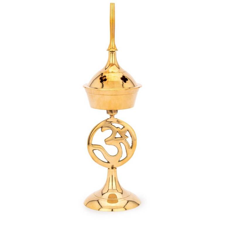 NKlaus Räucherstäbchen-Halter 17,5cm Räucherstäbchenhalter- Kegelhalter Koro OM Mesing gold Sanskrit, Handarbeit von NKlaus