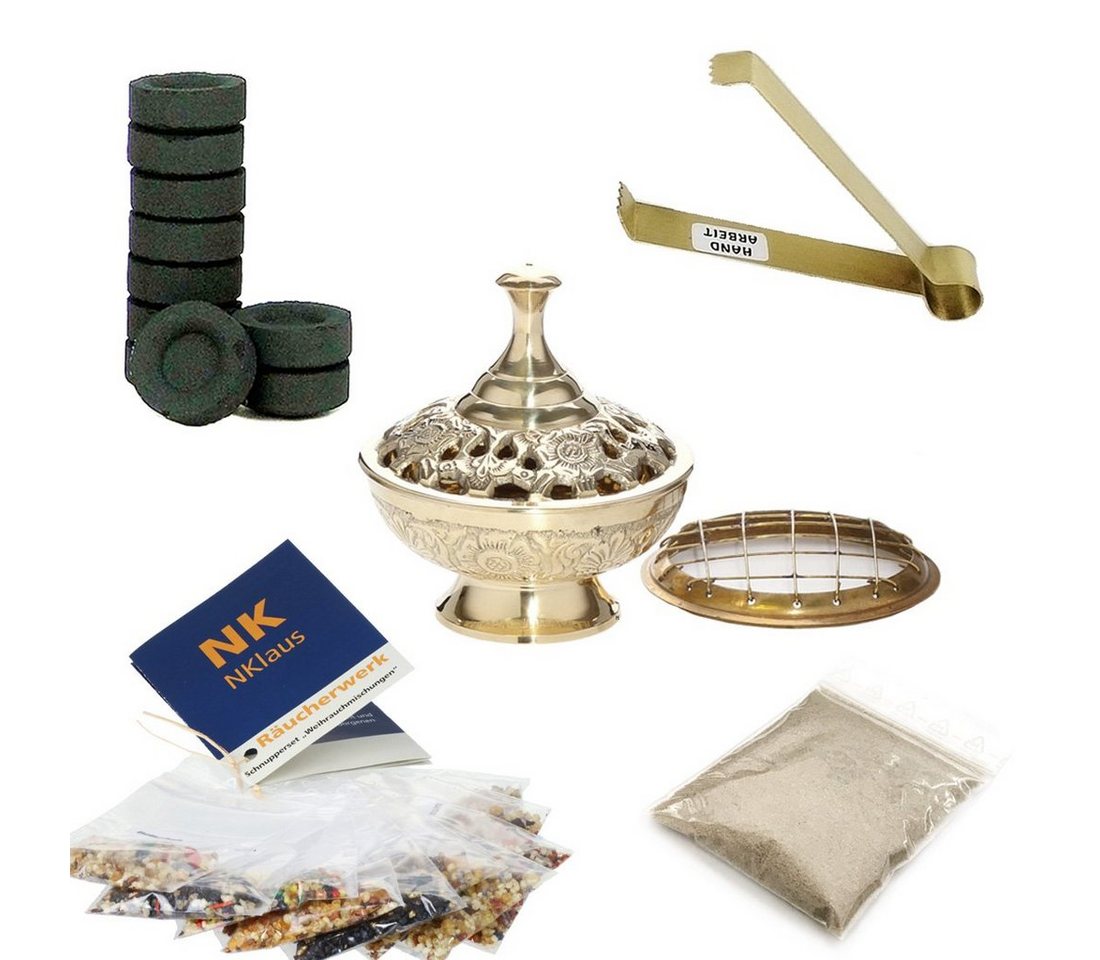 NKlaus Räucherschale 14tlg Set Räuchergefäß in Gold Räucherwerk Räuchersand Räucherkohle Ko, Räucherstövchen NKlaus Räucherschale 14tlg Set Räuchergefäß in Gold Räucherwerk Räuchersand Räucherkohle Ko, Räucherstövchen von NKlaus