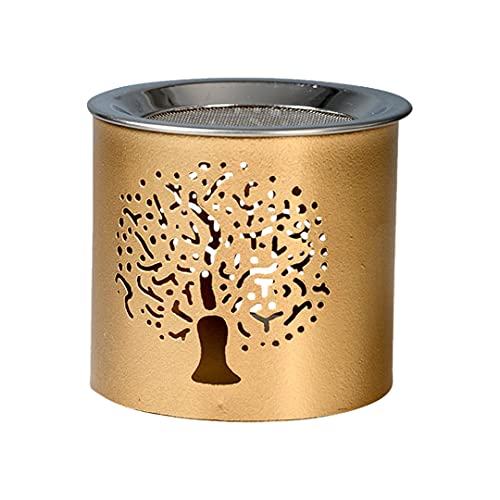 NKlaus Räucherstövchen Eisen Baum-Muster Gold Höhe: 6cm Betriebsart Teelicht für Weihrauch 10903 von NKlaus