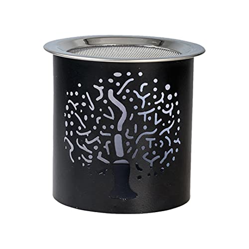 NKlaus Räucherstövchen Eisen Baum-Muster schwarz Höhe: 8cm mit Teelicht mit Sieb für Weihrauch 10907 von NKlaus