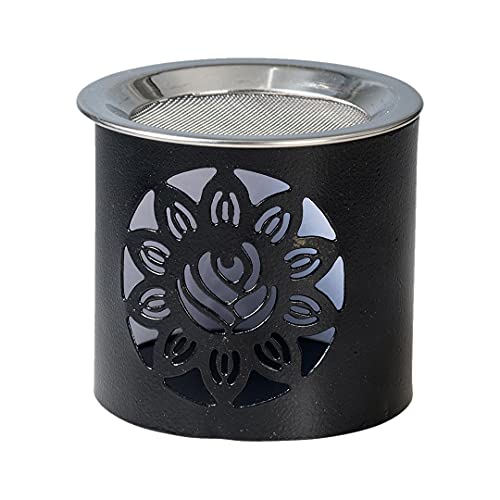 NKlaus Räucherstövchen Eisen Blüme-Muster schwarz H 6cm Teelicht mit Sieb für Weihrauch 10926 von NKlaus