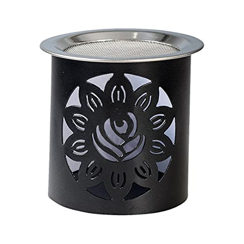 NKlaus Räucherstövchen Eisen Blüme-Muster schwarz Höhe: 8cm Teelicht für Weihrauch Kräuter 10930 von NKlaus