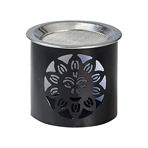 NKlaus Räucherstövchen Eisen Smiley-Muster schwarz H 6cm Teelicht mit Sieb für Weihrauch 10918 von NKlaus