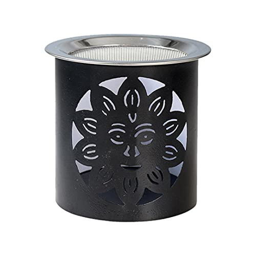 NKlaus Räucherstövchen Eisen Smiley-Muster schwarz Höhe: 8cm Teelicht mit Sieb für Weihrauch 10922 von NKlaus