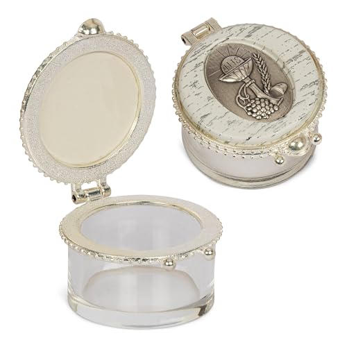 NKlaus Rosenkranz Etui Glas Dose rund transp Klappdeckel perlweiß Kommunion 4x3cm 2539 von NKlaus