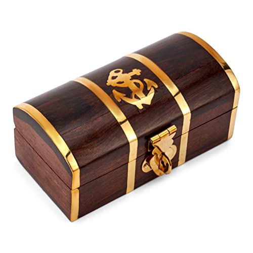 NKlaus Schatztruhe aus naturbelassenem Holz mit Messingverzierung und Verschluss, 10x5x4,5cm, als dekorative Aufbewahrungsbox oder Geschenk 11630 von NKlaus