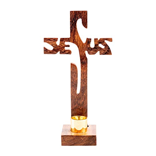 NKlaus Standkreuz Jesus Höhe 19cm Stehkreuz aus Holz lackiert für Stabkerze Ø 2,0-2,3cm von NKlaus