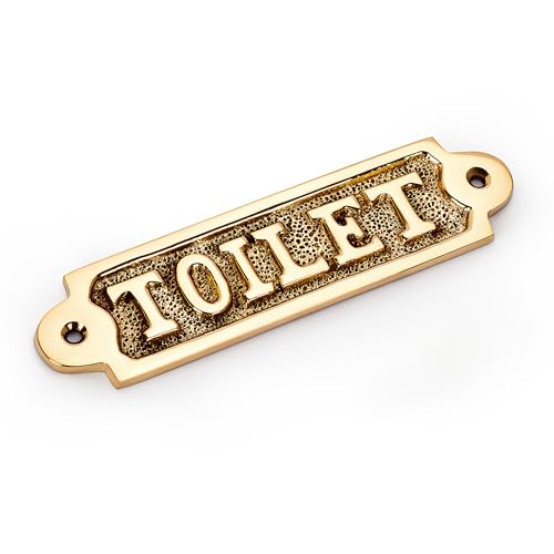 NKlaus Türschild Toilet aus Messing gold Toilettenschild 14x4cm WC Dekoration Schilder 11762 von NKlaus