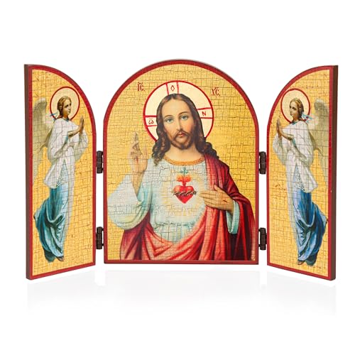 NKlaus Heiliges Herz Jesus Ikone Triptychon 25x16cm Christlich Heiligenbild Ikonografie 15849 von NKlaus