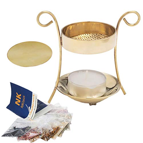 NKlaus Weihrauchbrenner Gold Teelicht Räucherset 14tlg. mit Räuchermischungen Weihrauch 40608 von NKlaus