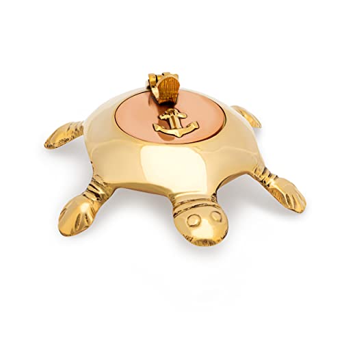 Nklaus Maritimer Messing-Aschenbecher mit Schildkröten-Design in 8x7x3cm Größe, mit Deckel aus 100% Kupfer mit maritimem Flair 11502 von NKlaus