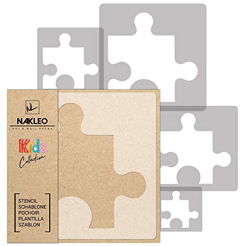 NAKLEO 5 Stück wiederverwendbare Kunststoffschablonen - Puzzle Element Stichsäge - 34x34cm bis 9x9cm - Muster Kinder Kinderzimmer Malvorlage Raumdekoration - Basteln DIY Wand Möbel von NL NAKLEO Art & Wall Decor