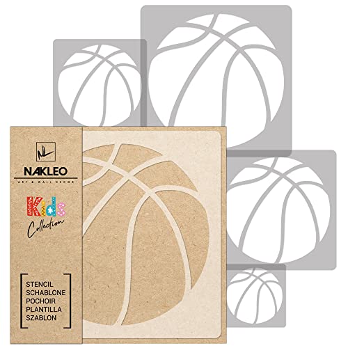 NAKLEO 5 Stück wiederverwendbare Kunststoffschablonen - Basketball Basket Ball - 34x34cm bis 9x9cm - Muster Kinder Kinderzimmer Malvorlage Raumdekoration - Basteln DIY Wand Möbel von Nakleo