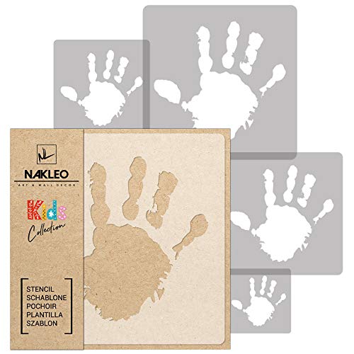 NAKLEO 5 Stück wiederverwendbare Kunststoffschablonen - Hand Mensch Handabdruck - 34x34cm bis 9x9cm - Muster Kinder Kinderzimmer Malvorlage Raumdekoration - Basteln DIY Wand Möbel von Nakleo