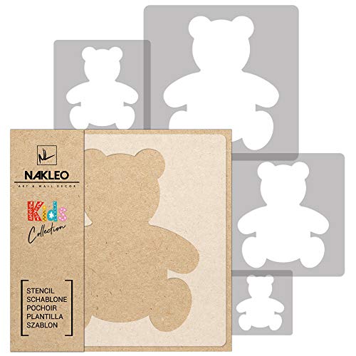 NAKLEO 5 Stück wiederverwendbare Kunststoffschablonen - Teddy Bär Plüsch - 34x34cm bis 9x9cm - Muster Kinder Kinderzimmer Malvorlage Raumdekoration - Basteln DIY Wand Möbel von Nakleo