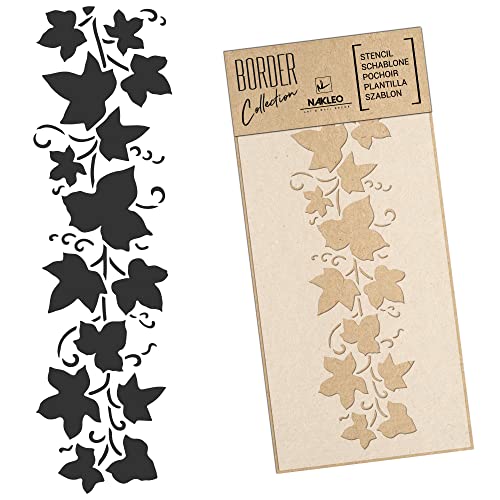 NAKLEO Bordüre Schablone zum Malen 21x45 cm, Efeu Kletterpflanze Blumen Muster, Kunstoff Wiederverwendbare Wandchablone, Handwerk DIY Dekoration, Stoff Möbel Holz Papier von Nakleo
