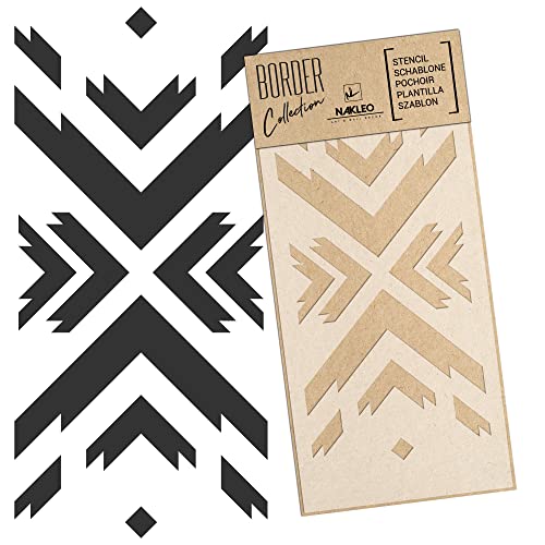 NAKLEO Bordüre Schablone zum Malen 21x45 cm, Azteke Geometrisch Ornament Muster, Kunstoff Wiederverwendbare Wandchablone, Handwerk DIY Dekoration, Stoff Möbel Holz Papier von Nakleo