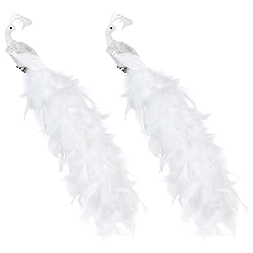 NLDGR 2 Stück Pfauen-Weihnachtsschmuck, Künstliche Pfauenvögel, Pfauenklammer-Ornament mit Langen Schwanzfedern, Glitzernde Phönix-Weihnachtsdekoration, Weihnachtspfauen-Ornamente Zum Basteln,(#2) von NLDGR