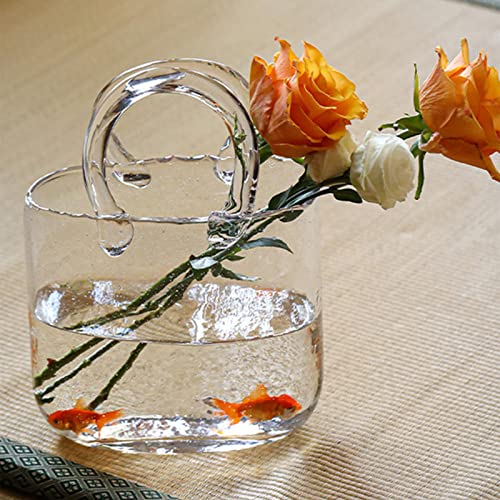 Glas-Geldbörsenvase für Blumen klare Glas-Tasche Vase mit Fischschale klare mundgeblasene Glasvasen mit Griffen Glas-Geldbörsen-Vase flippige Vase Moderne Vasen für Heimdekoration Dekoration von NLDGR