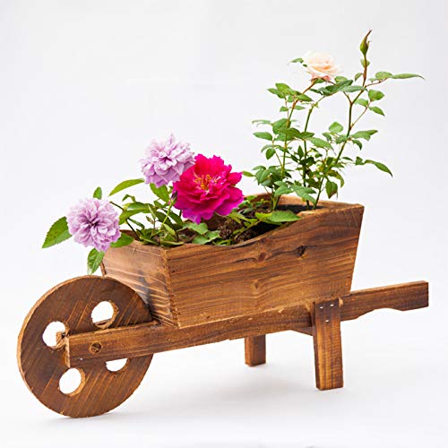 Holzwagen-Pflanzkasten, Gartenpflanzer mit Wagenrädern, Blumenwagen für Terrasse, Garten, Balkon, Dekorativer Terrassenpflanzer(#1) von NLDGR