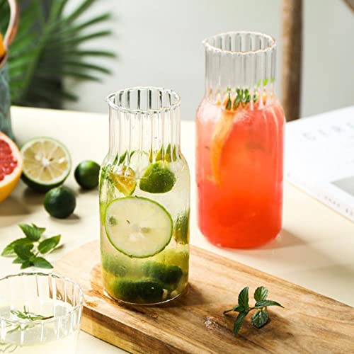 NLDGR 2-teiliges Nachttisch-Glaswasserkaraffen-Set mit Tasse, klare Nachttisch-Wasserkaraffe mit Becher, Glaskaraffe mit Glasbecher für Nachttisch, Schlafzimmer, Badezimmer von NLDGR