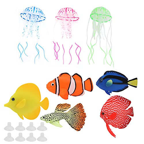 NLDGR 8 Stück Leuchtende Quallen-Ornamente, Künstliche Leuchtende Fische, Bunte Künstliche Leuchtende Fische, für Aquarium-Dekoration, Aquarium-Dekor von NLDGR