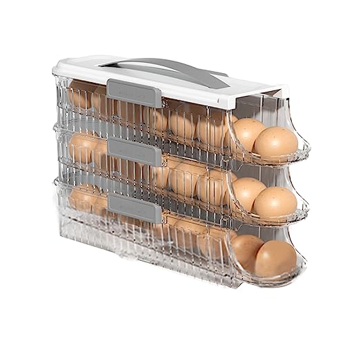 NLDGR Eier-Aufbewahrungsbox, Eier-Aufbewahrungsbehälter, Organizer mit Zeitrafferfunktion, Automatisch Rollende Eier, Stapelbarer Eierhalter für Den Kühlschrank(Weiß,24) von NLDGR